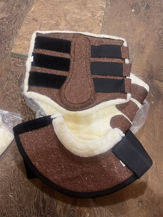 Brown full size glitter brush boots and bell boots clearance