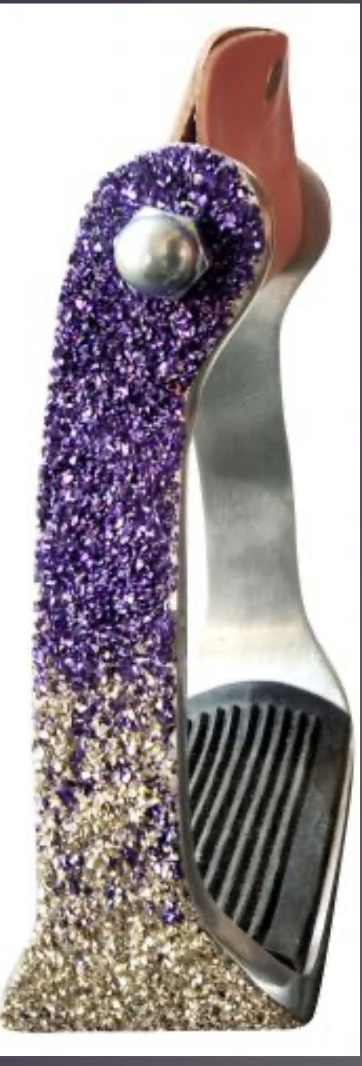 Purple ombre glitter barrel stirrups