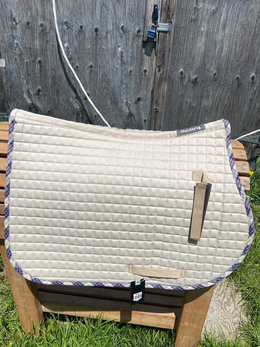 Purple plaid and beige horze pad