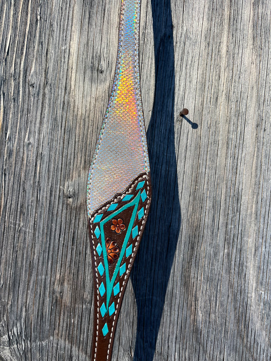 Silver and teal wither strap