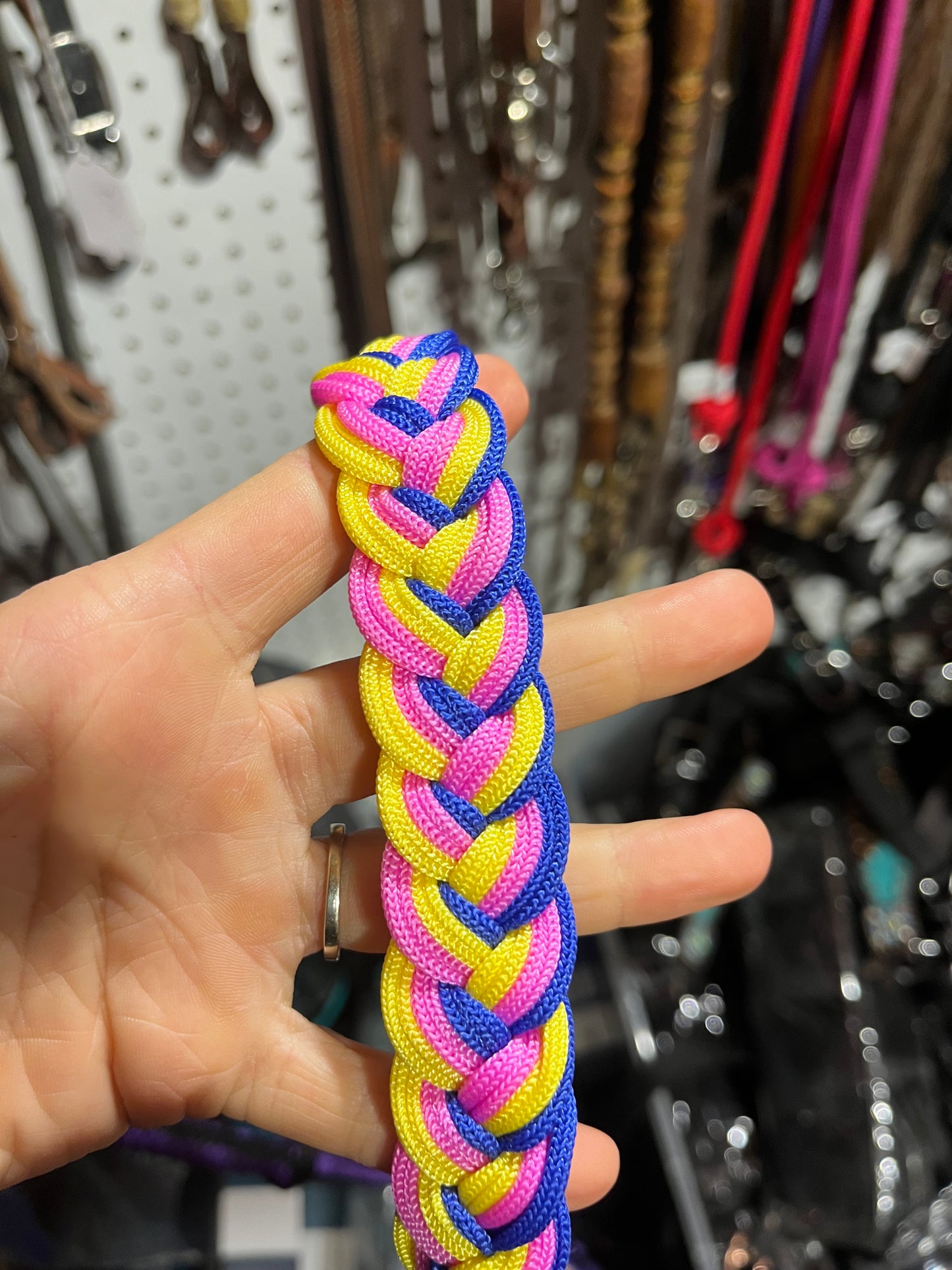 Yellow blue pink reins