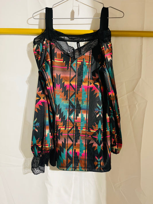 Off the shoulder long sleeve blouse roomy fit unisex sizing