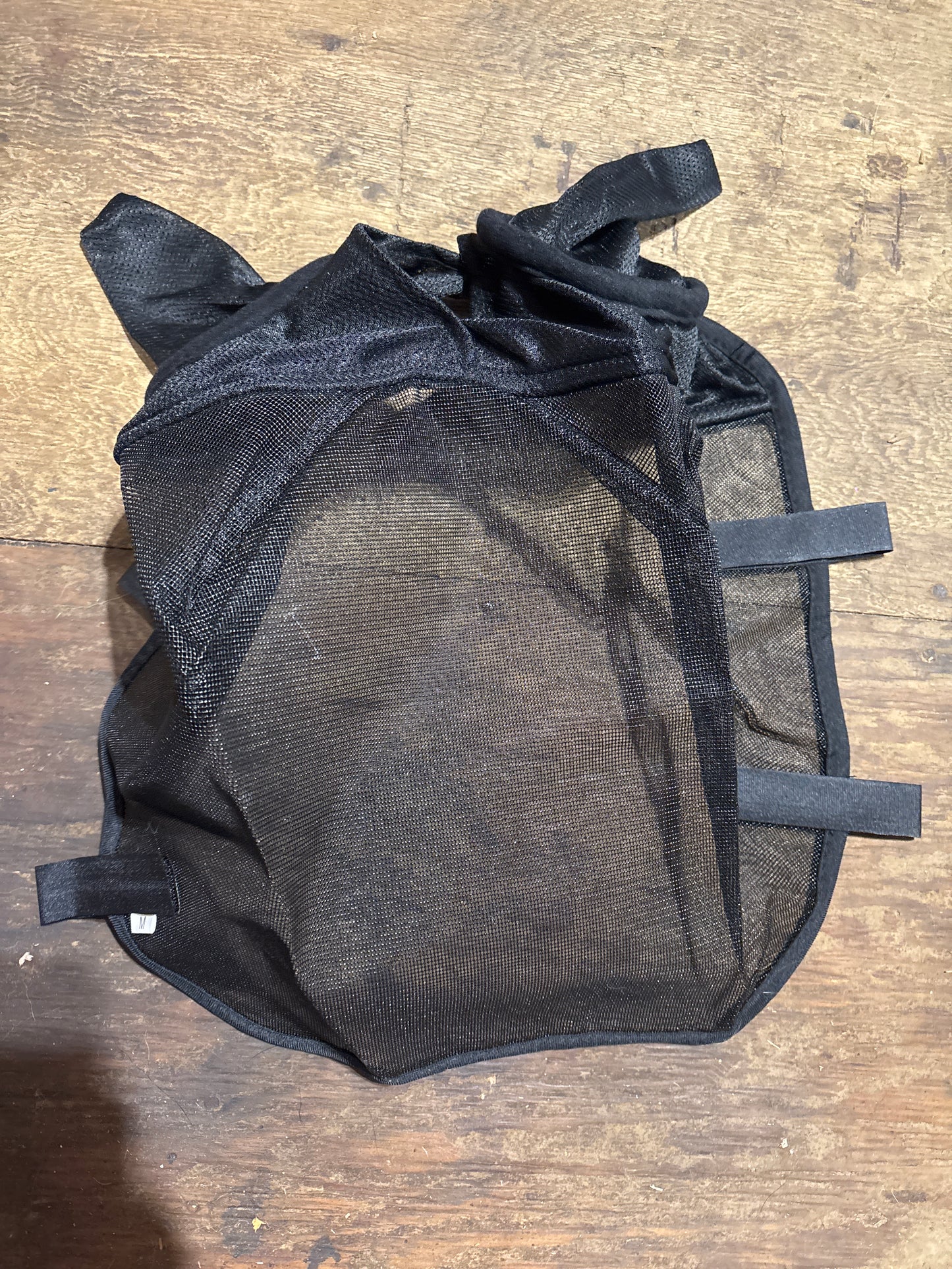 Riding fly mask hooks to bridle with ears