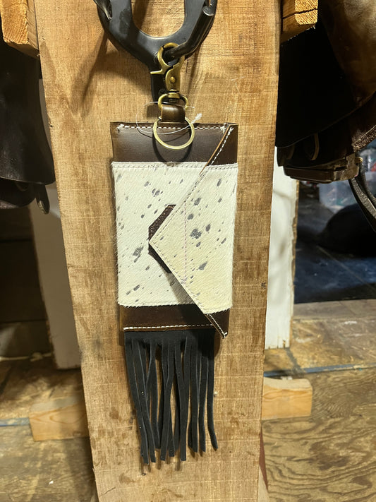 Clip on cowhide acid wash phone pouch