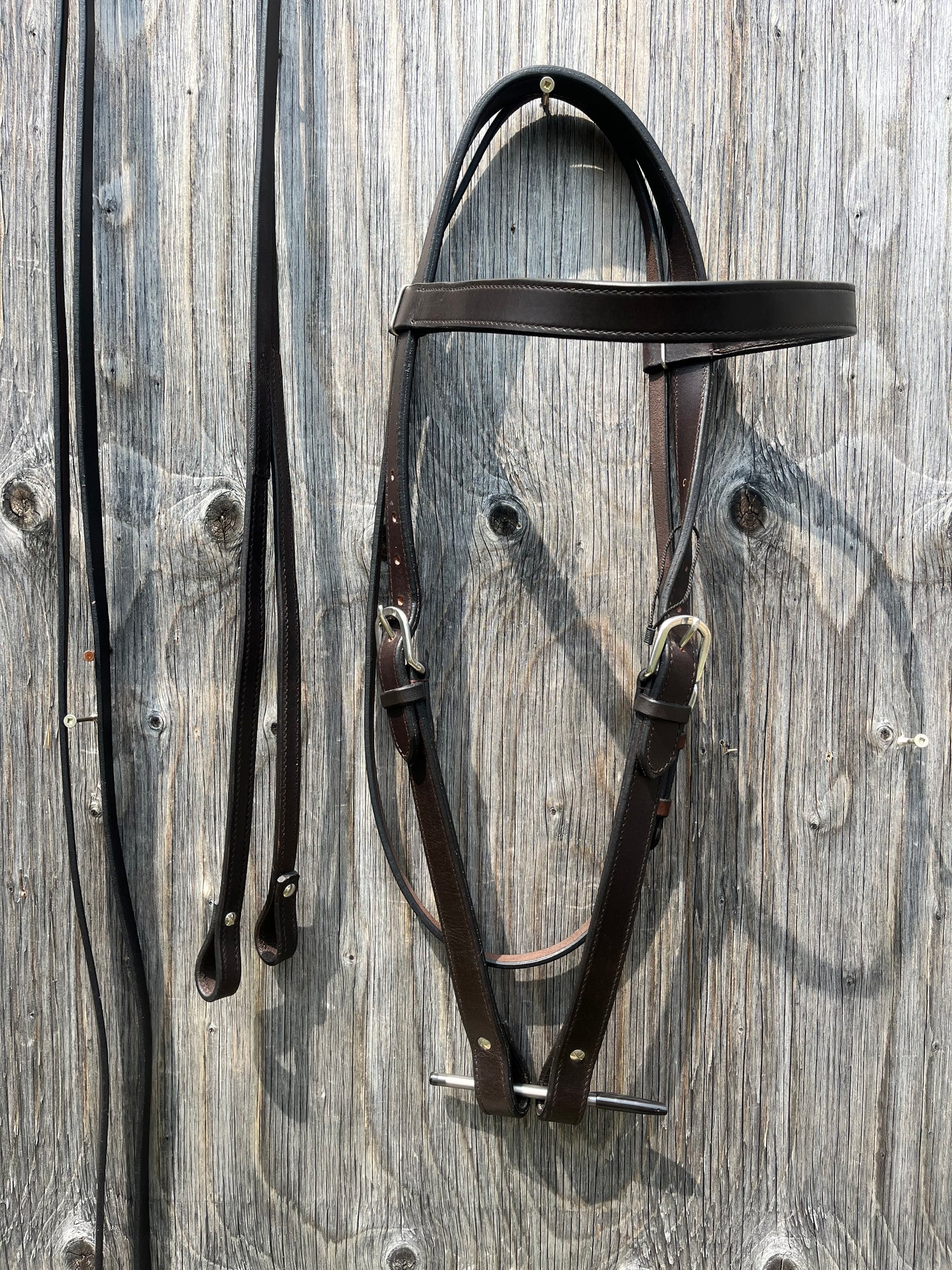Draft leather headstall with split reins