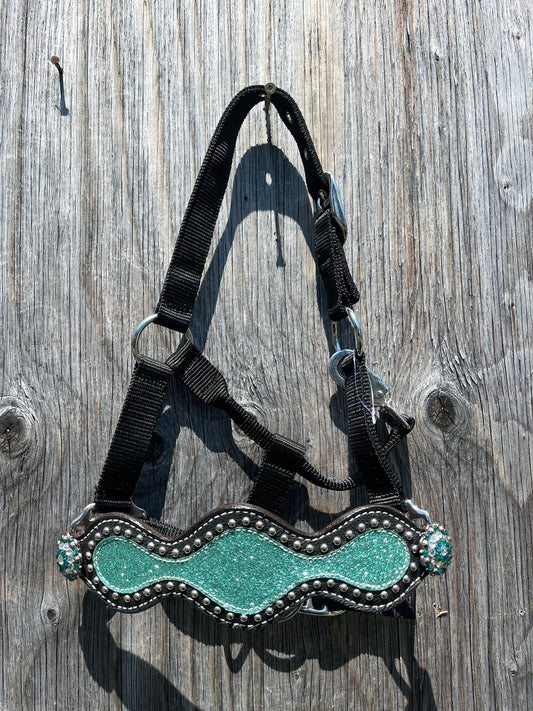 Teal glitter pony bronc halter