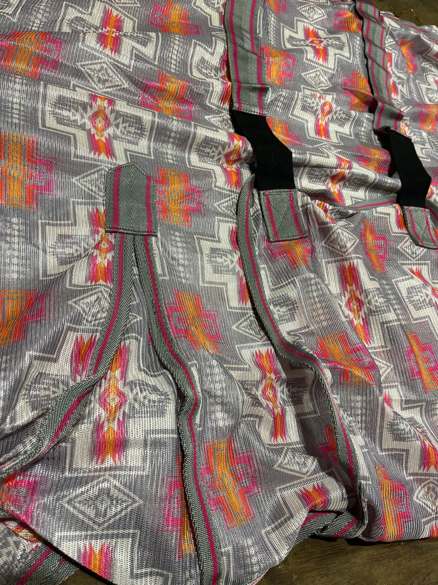 Grey pink Aztec fly sheet with neck and belly band