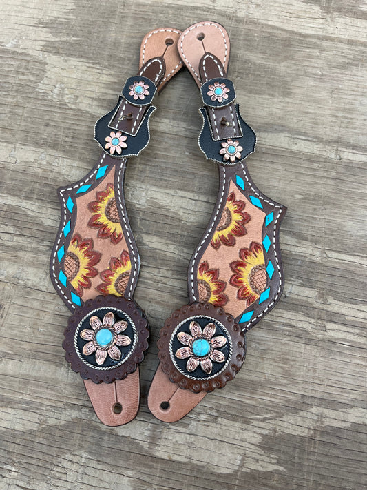 Sunflower teal buckstitch spur straps