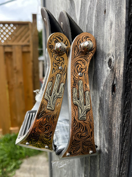 Copper cactus engraved stirrups