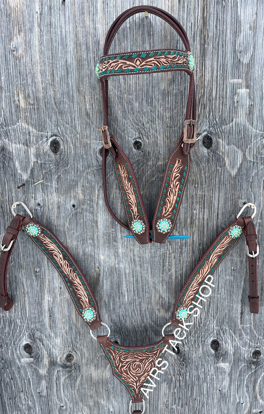 Dark teal browband gladiator buckstitch set