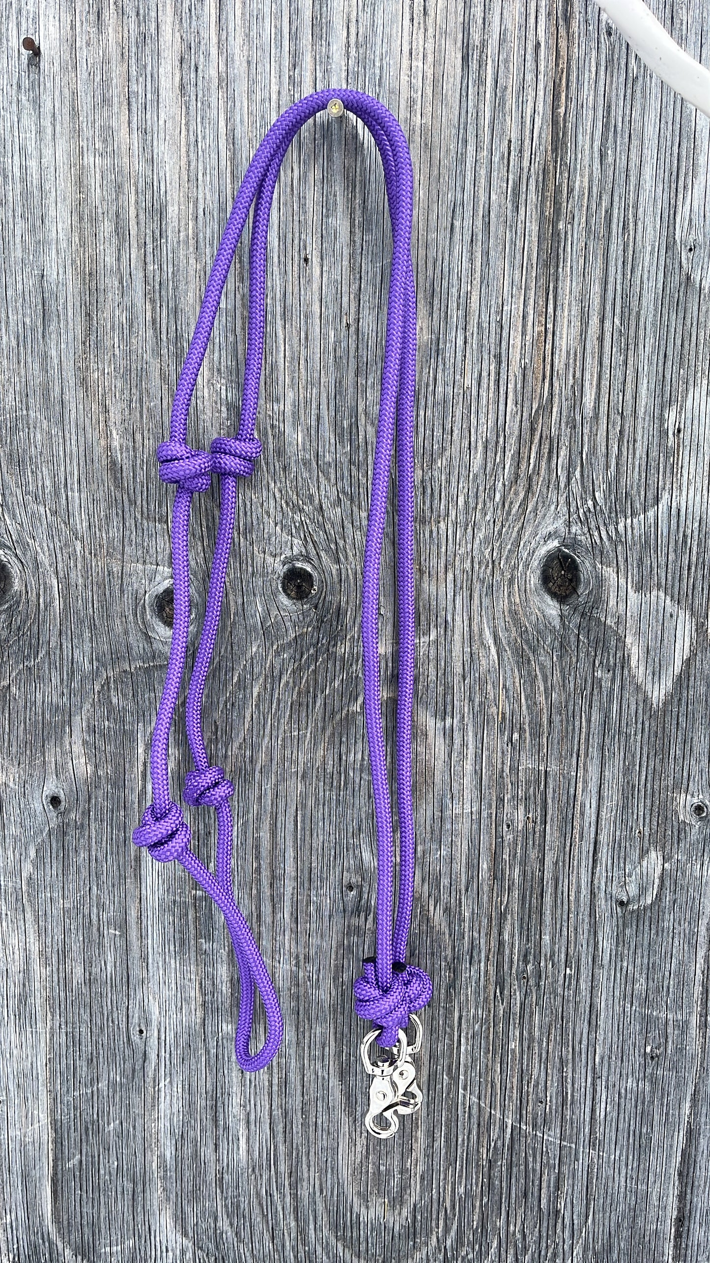 Purple knotted 8ft barrel reins with snaps