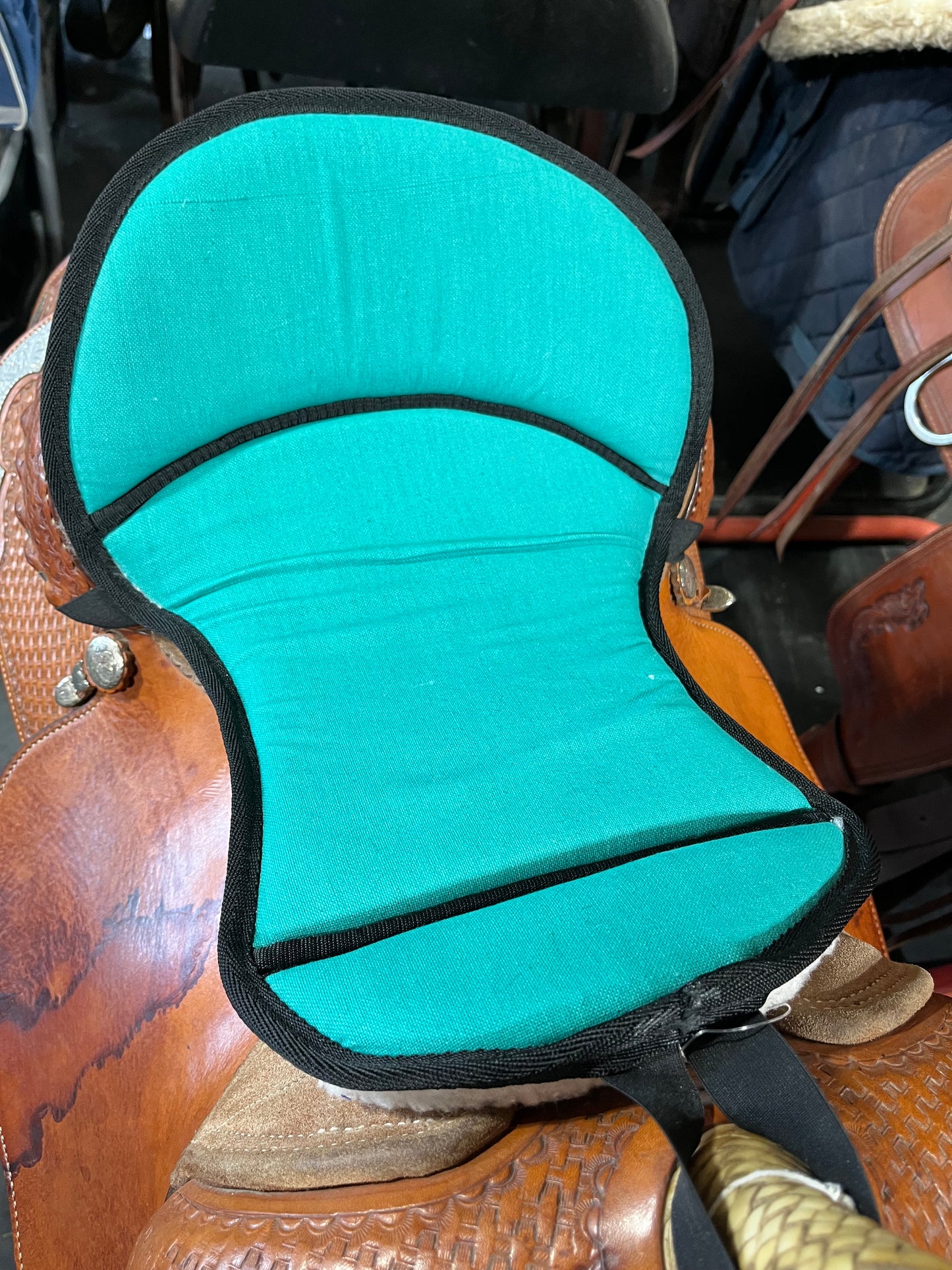 Teal fleece bottom seat saver