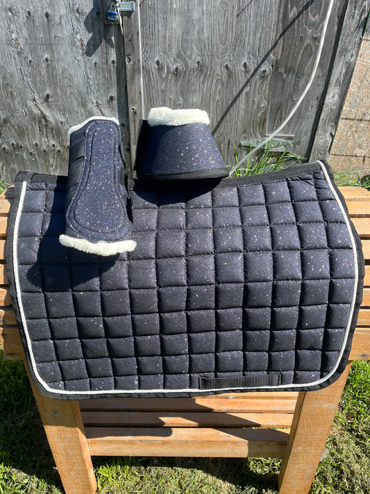 Navy 3 pc glitter set with matching pad boots and bell boots clearance