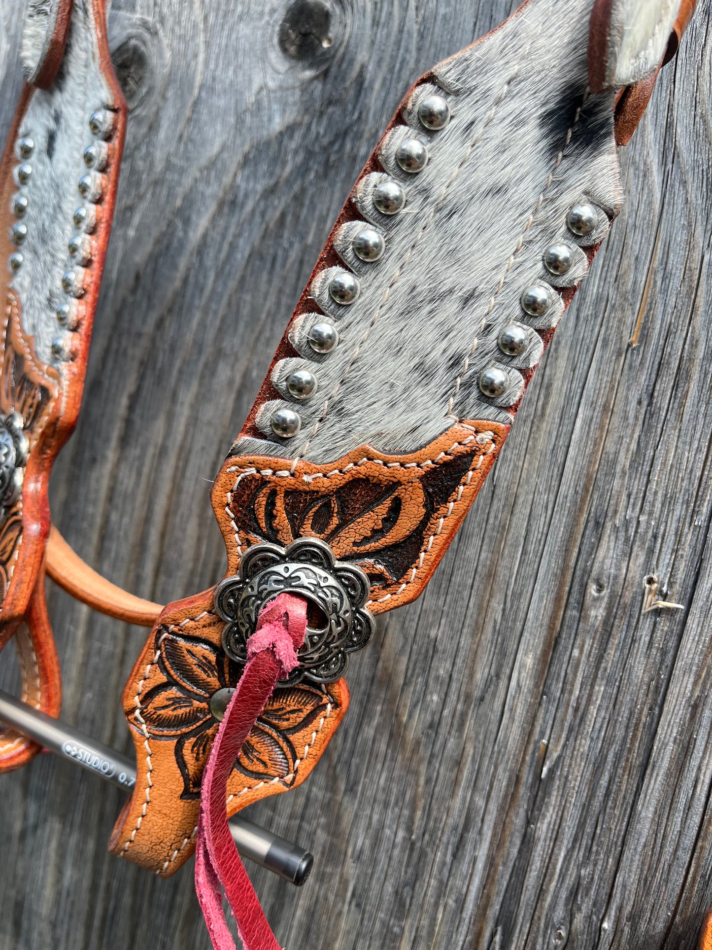 Hair on cowhide flower tack set