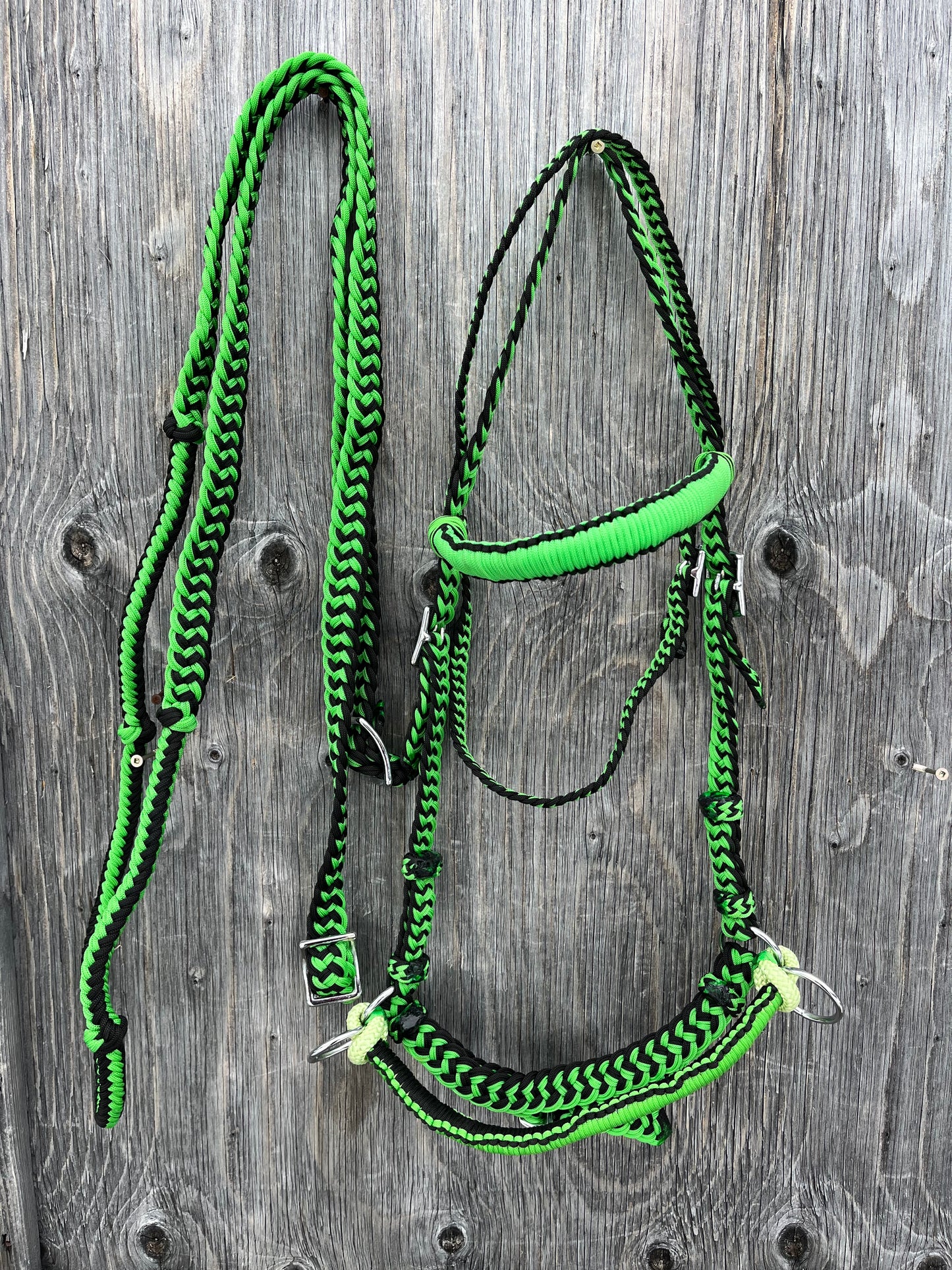 Lime bitless bridle with reins