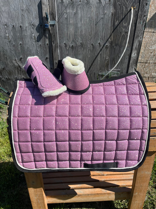 Pink 3 pc glitter set with matching pad boots and bell boots clearance