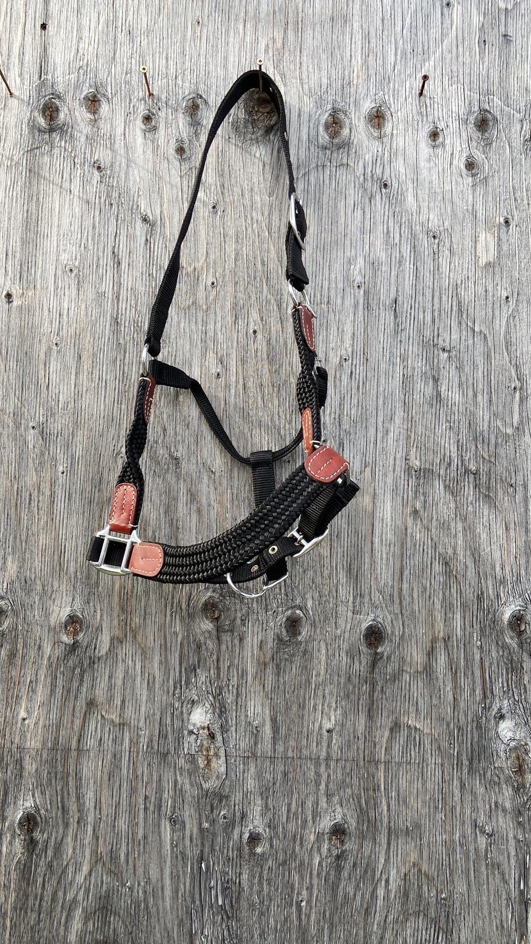 Flat braided full size halters with leather accents