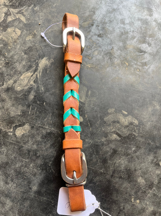 Teal laced leather curb strap
