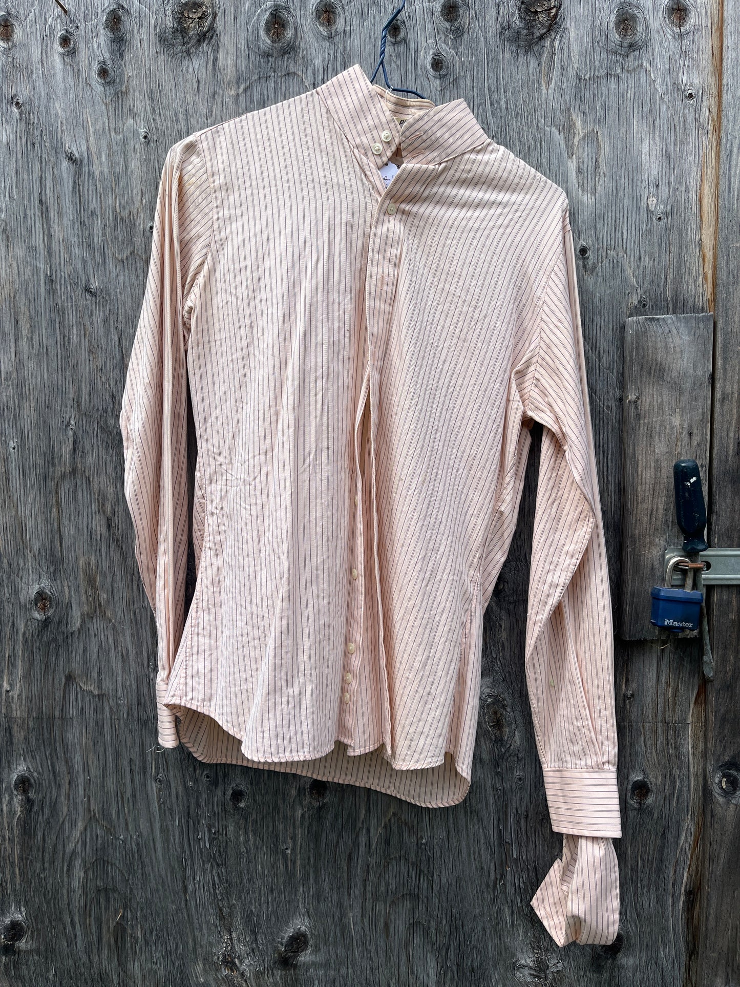 Size 34 peach stripe w collar has some marks
