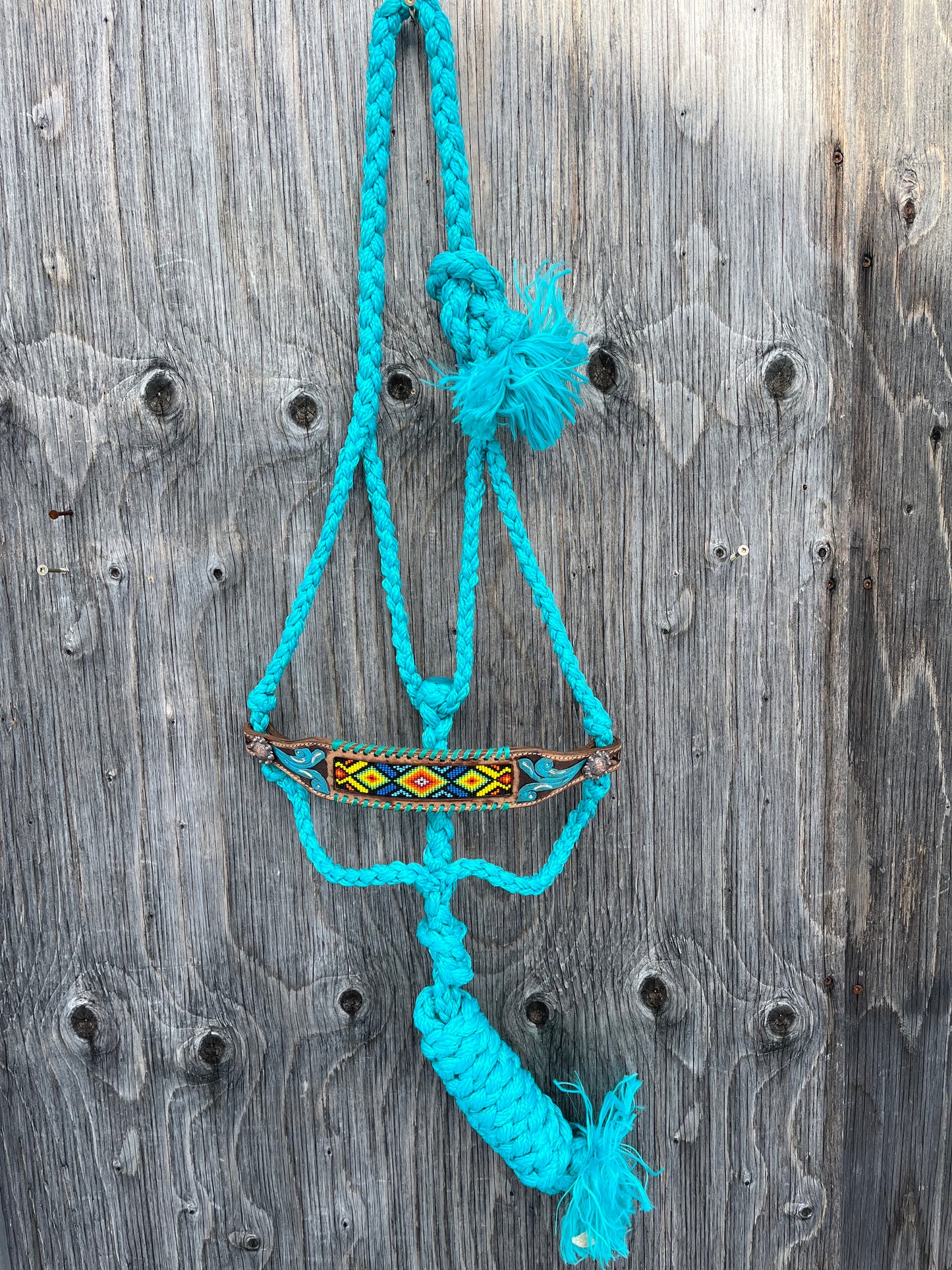 Teal beaded muletape halter
