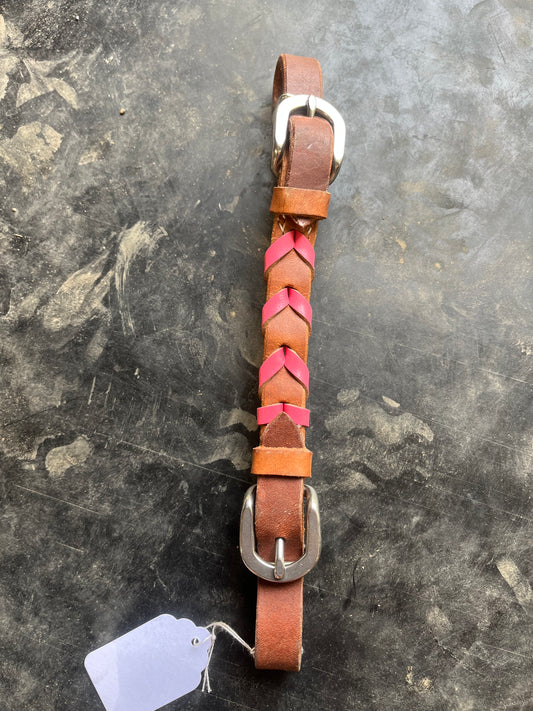 Pink laced leather curb strap