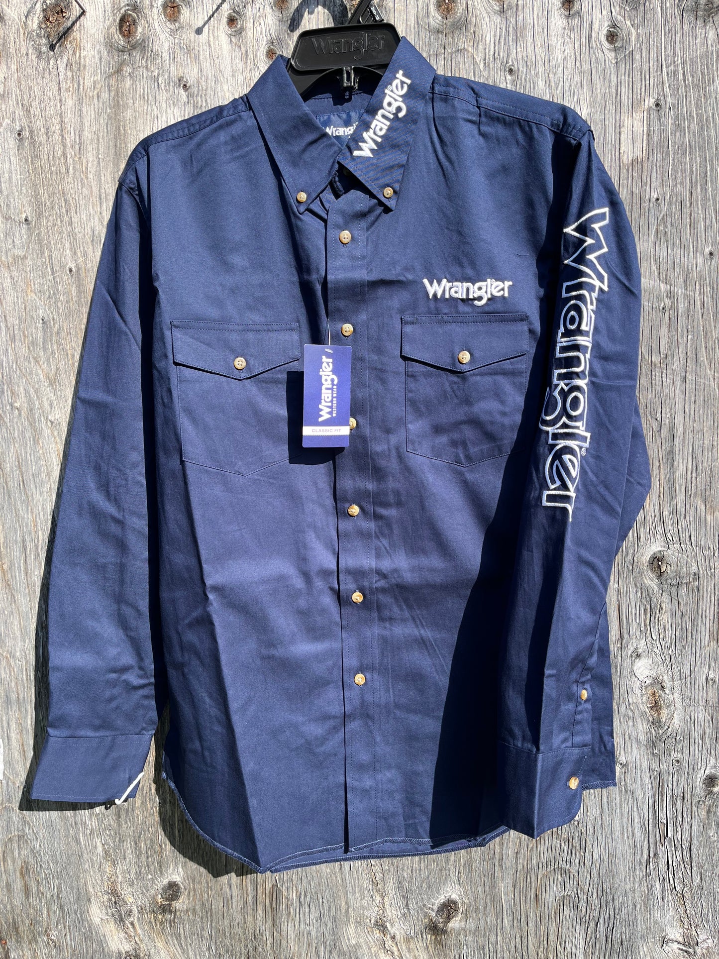 Men’s Wrangler Navy long sleeve button up