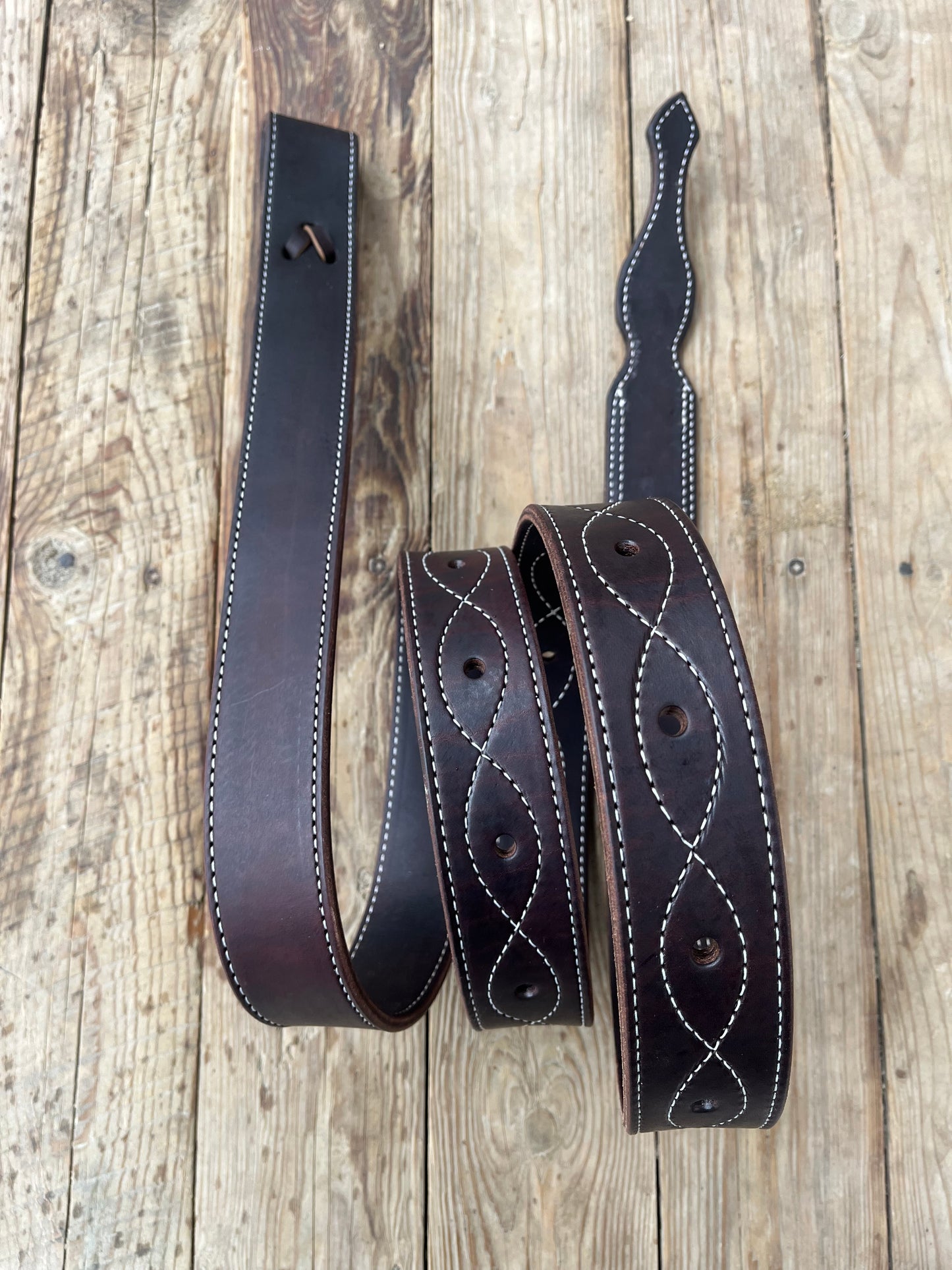 Quality soft leather stitched dark oil latigo