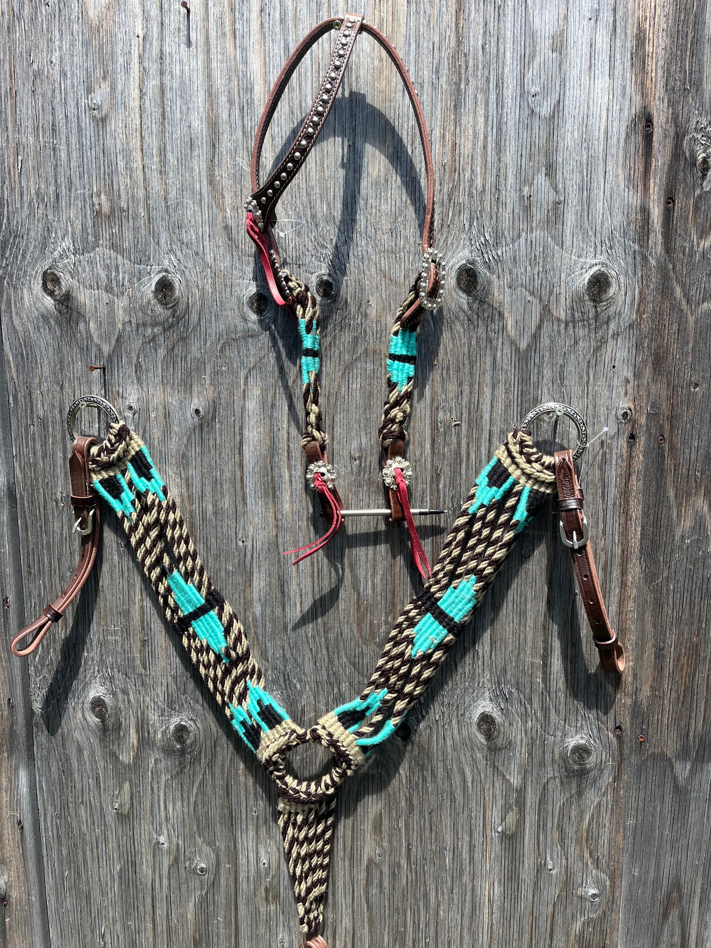 Teal brown corded tack set