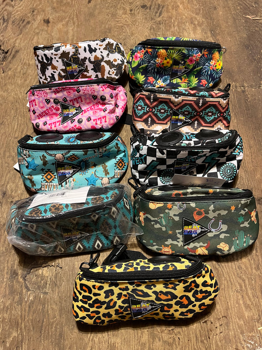 Speaker bag saddle sacs- listen to music while you ride or do chores!