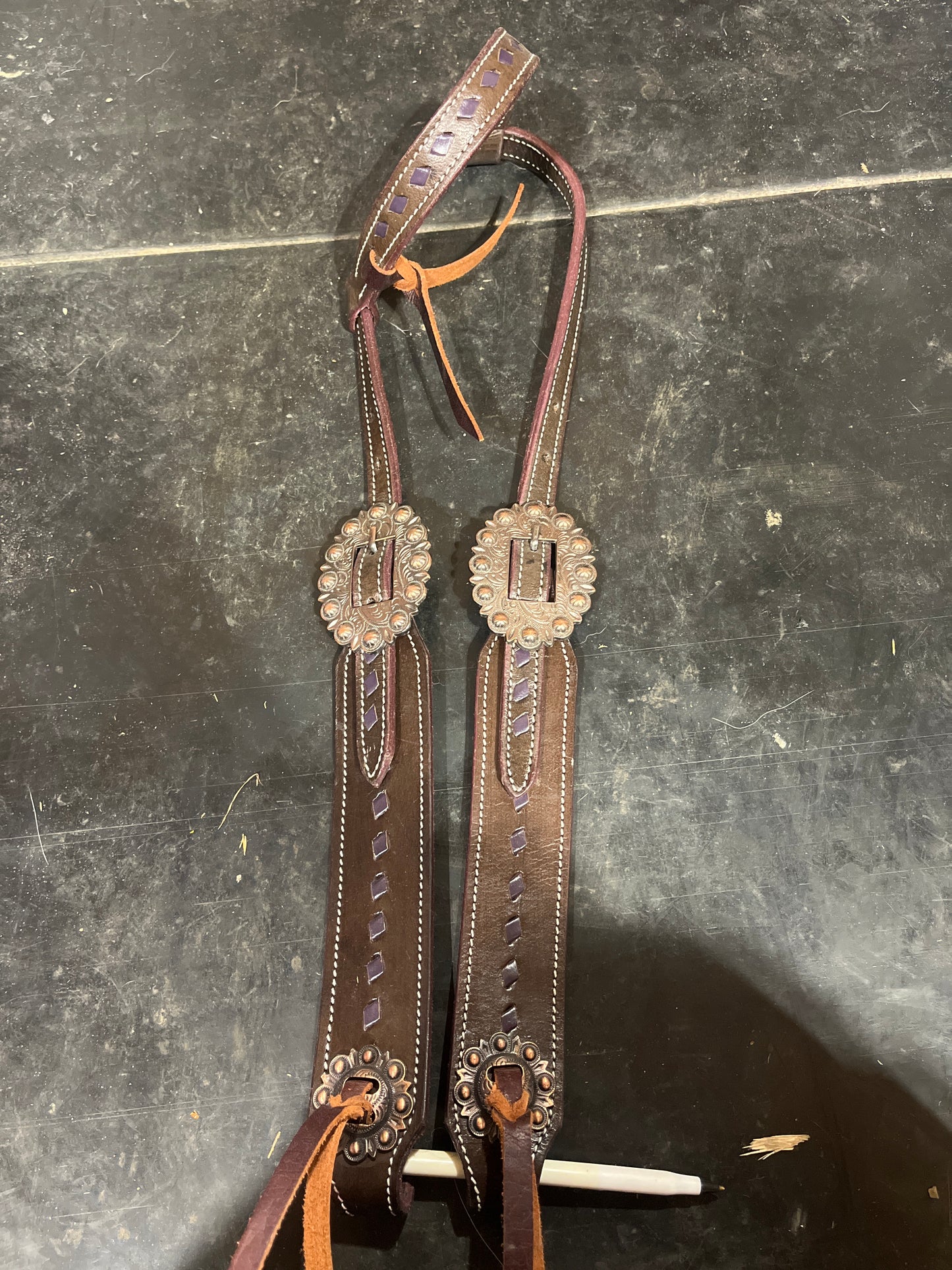 Purple buckstitch one ear headstall