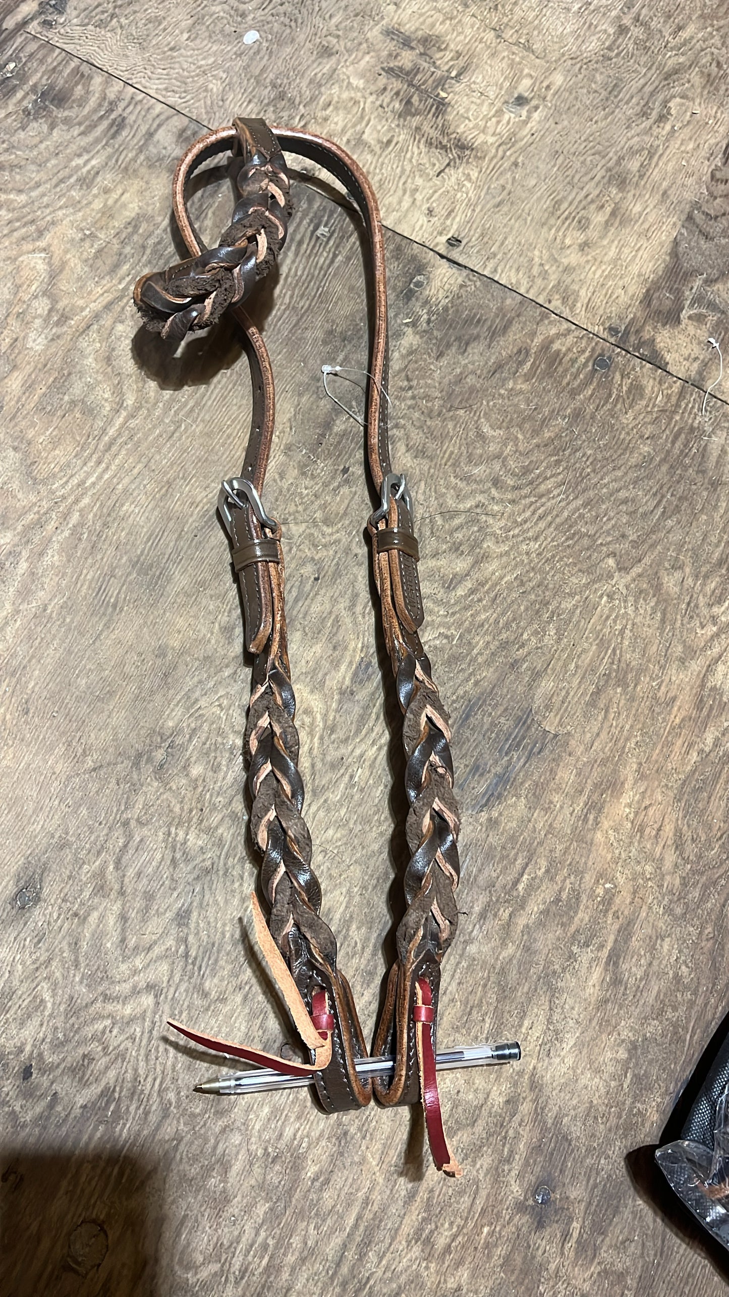 Braided brown one ear leather headstall by western rawhide
