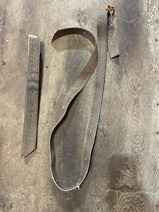 Cheetah latigo and off billet set some fraying on sides as seen