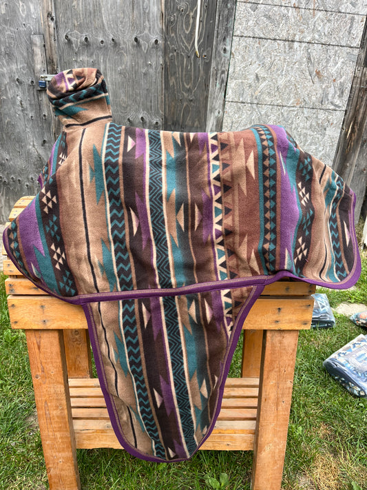 Purple navajo Western fleece full coverage saddle cover with fenders, horn, & stirrup pockets