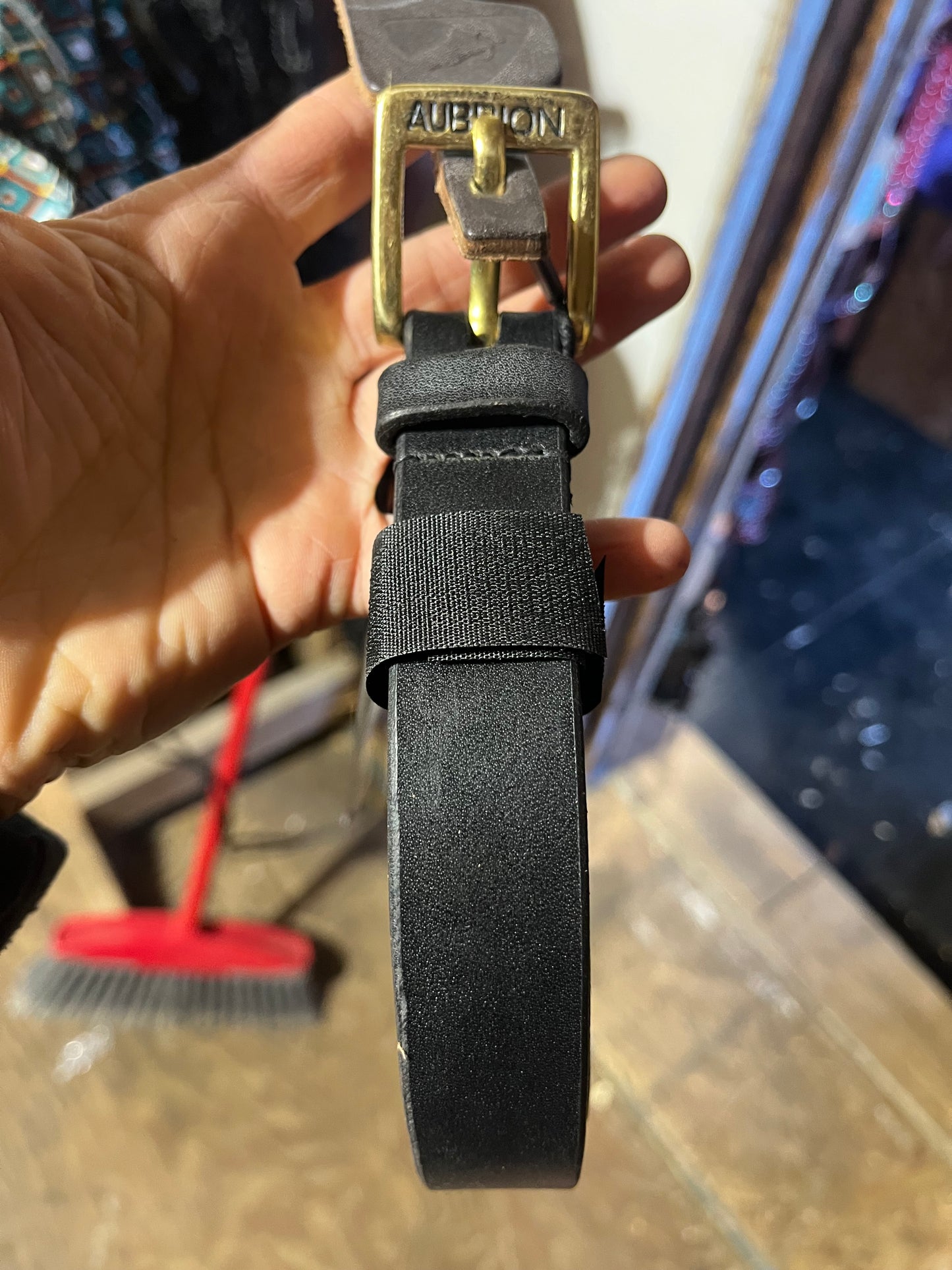 Plain black leather riding belt
