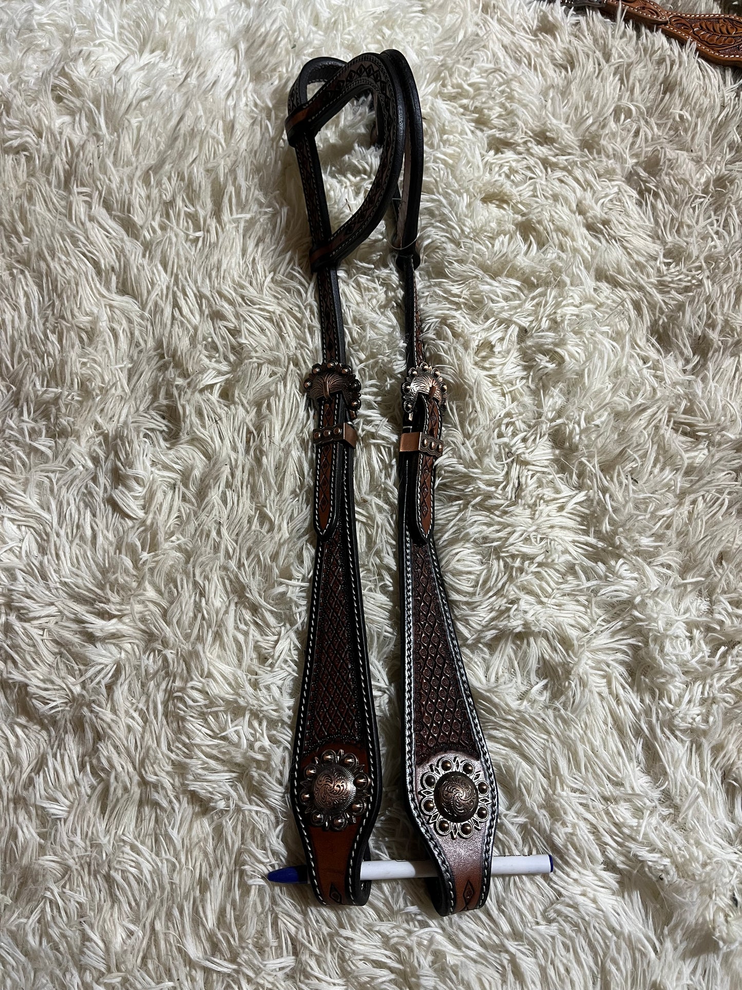 Double ear tooled leather headstall