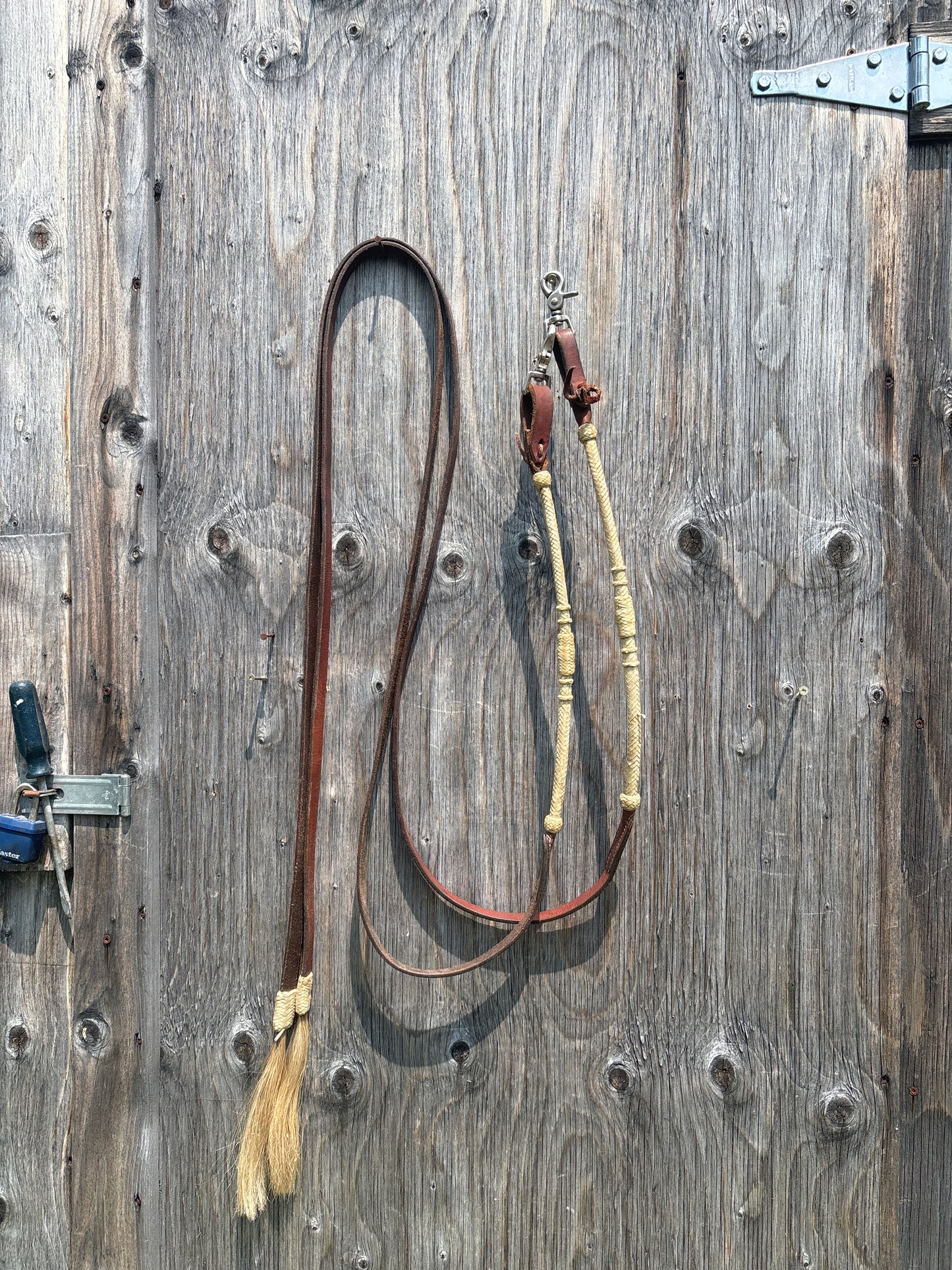 Rawhide and leather reins with snaps