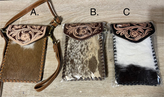 Hair on cowhide crossbody / wristlet