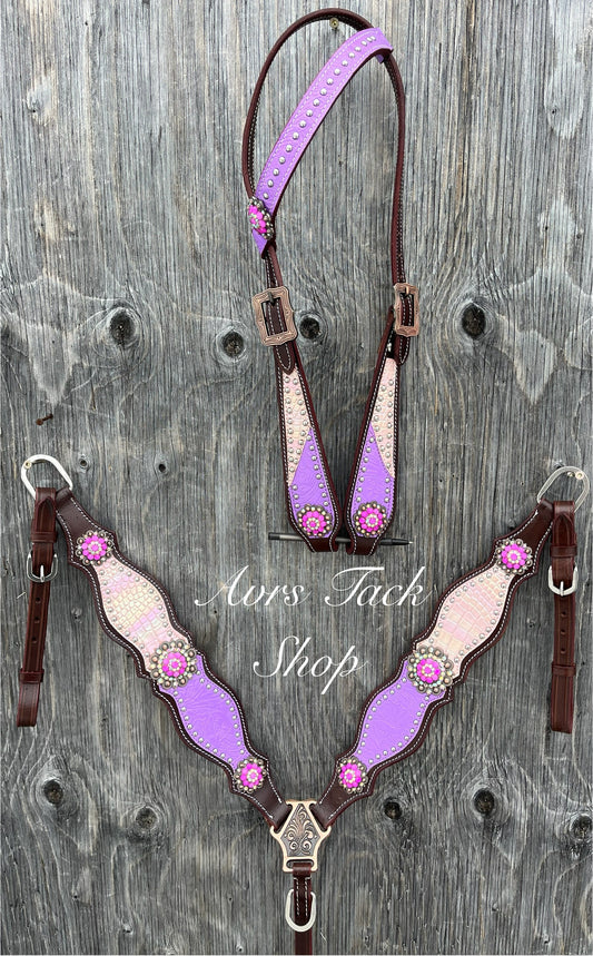 Purple pink one ear tack set