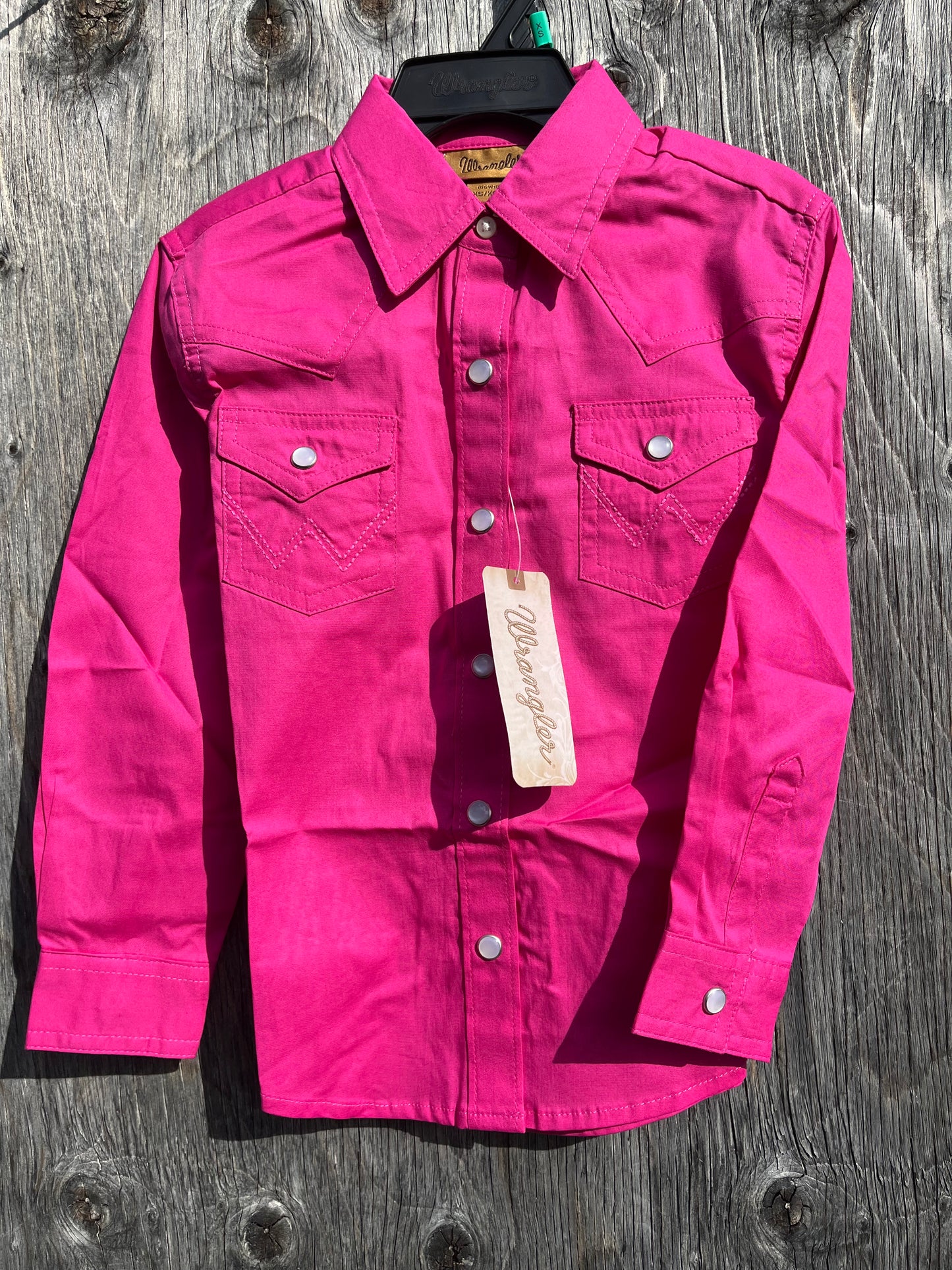 Wrangler Girls solid pink pearl snap button up