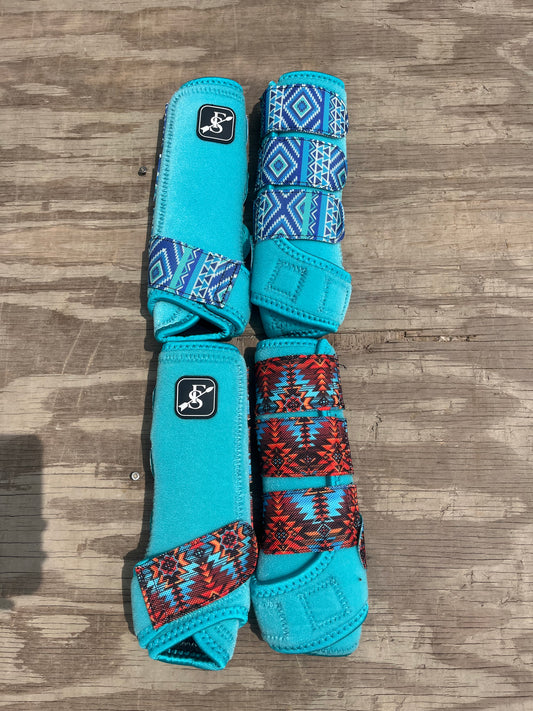 Medium turquoise front sport boots with Aztec