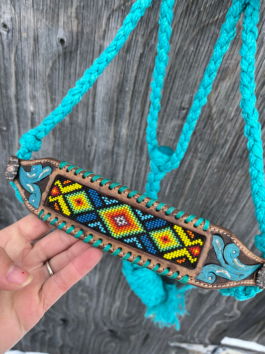Teal beaded muletape halter