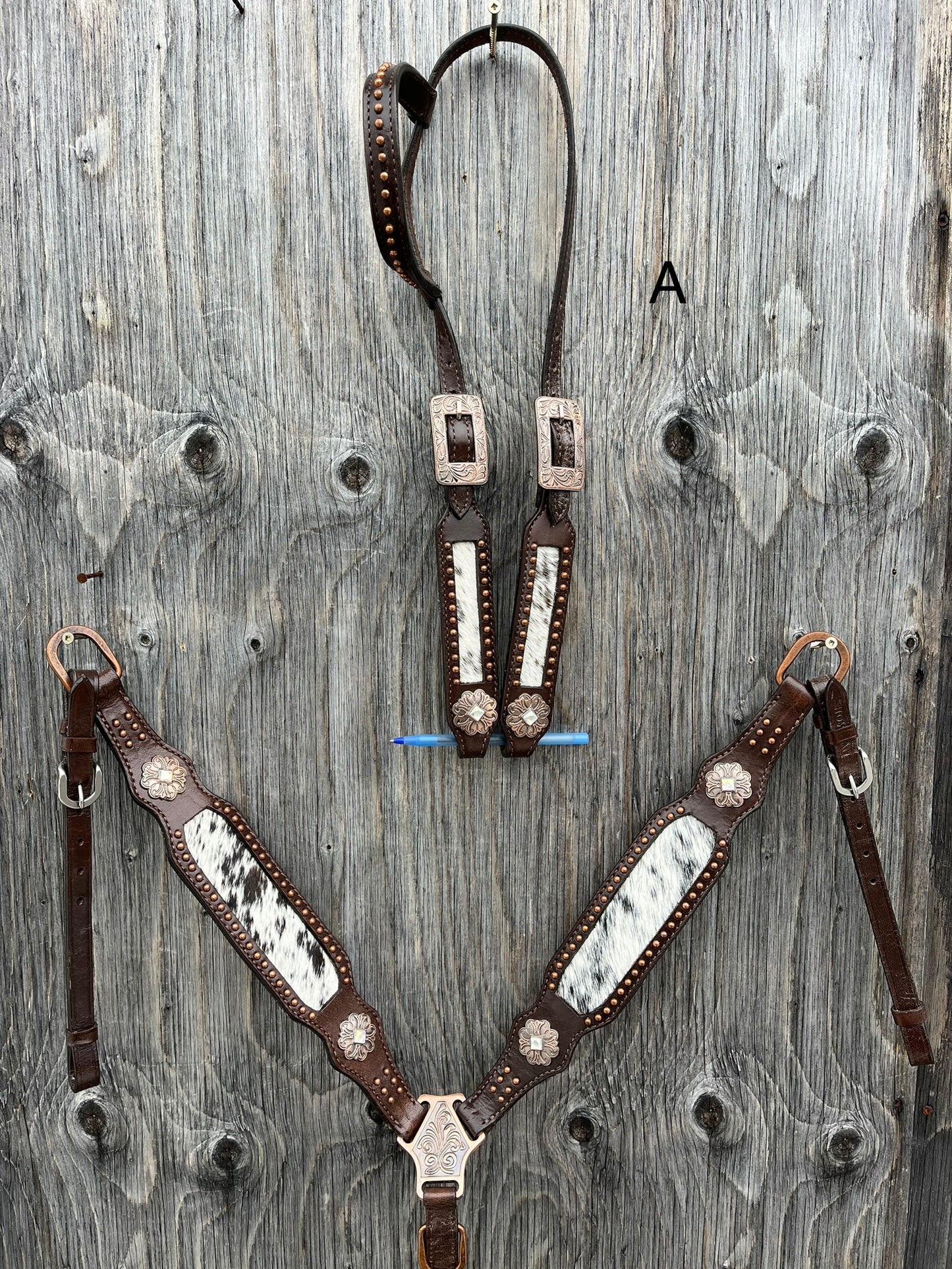 Hair on cowhide tack set