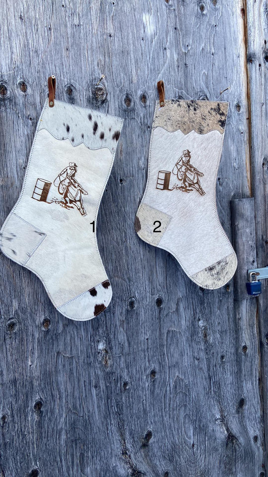 Barrel racer hair on cowhide stockings
