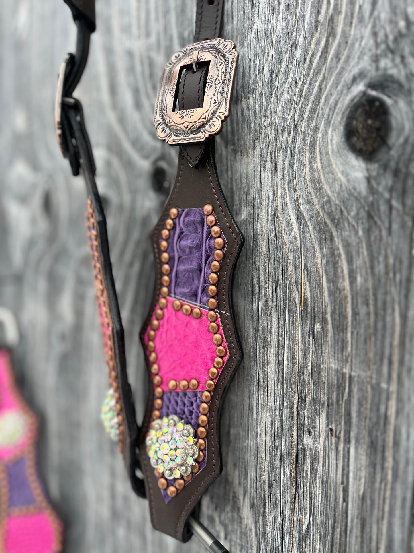 Pink and purple one ear tack set