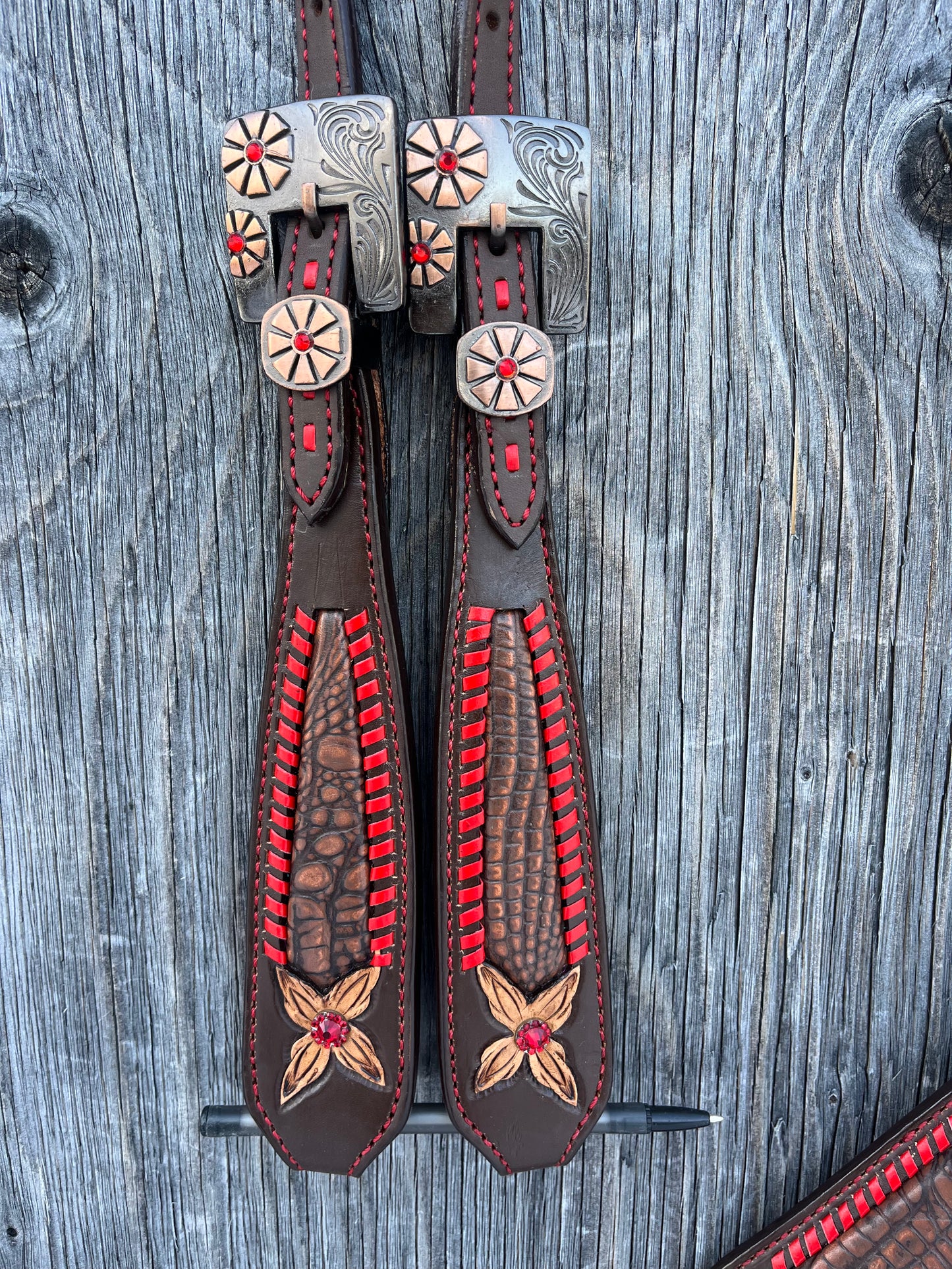 Red whipstitch one ear tack set