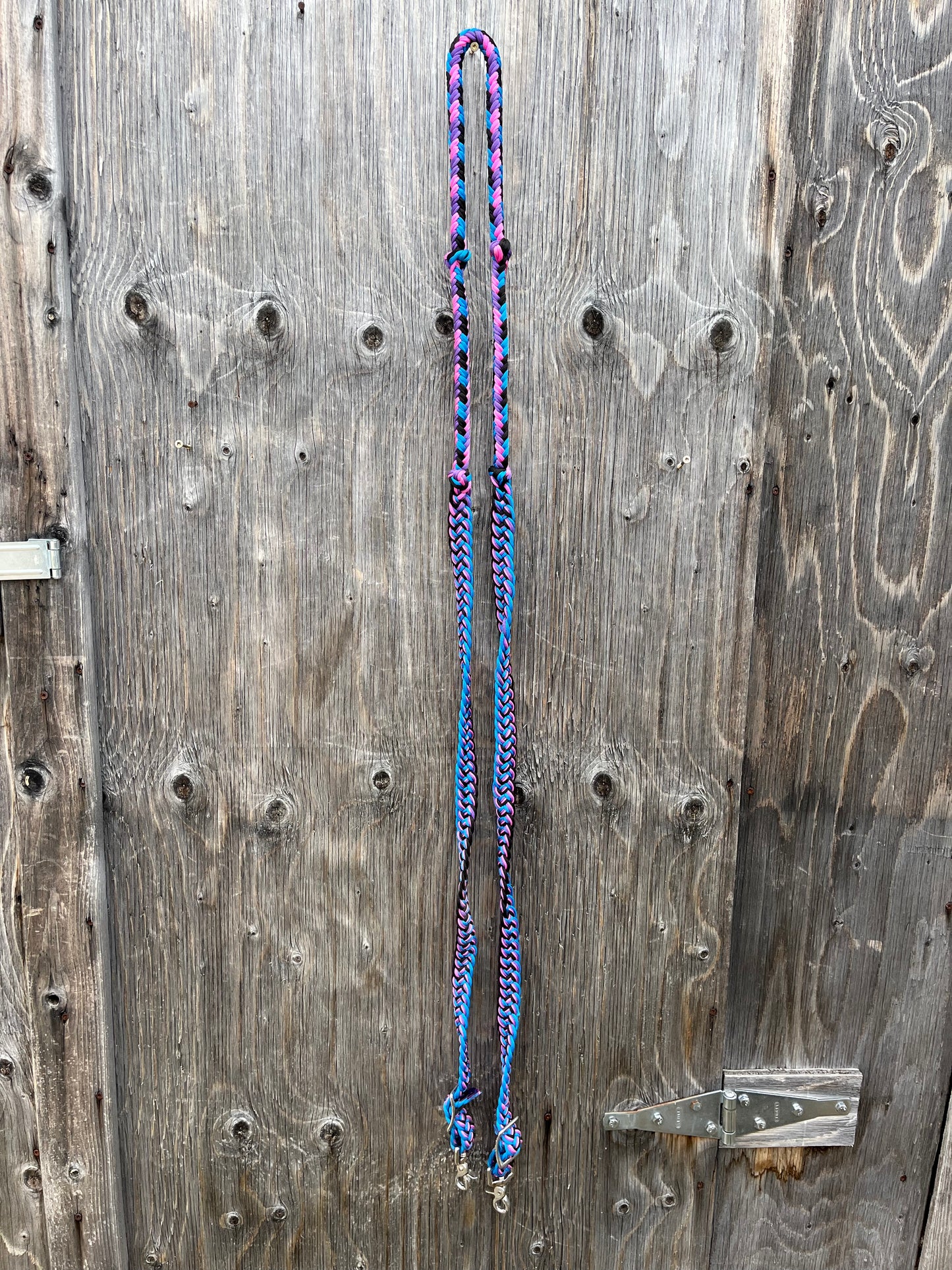 Pink purple black blue barrel reins with snaps