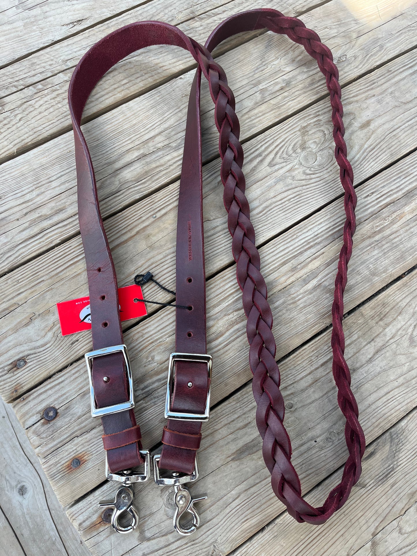 3/4 x 7โ braided latigo leather barrel reins