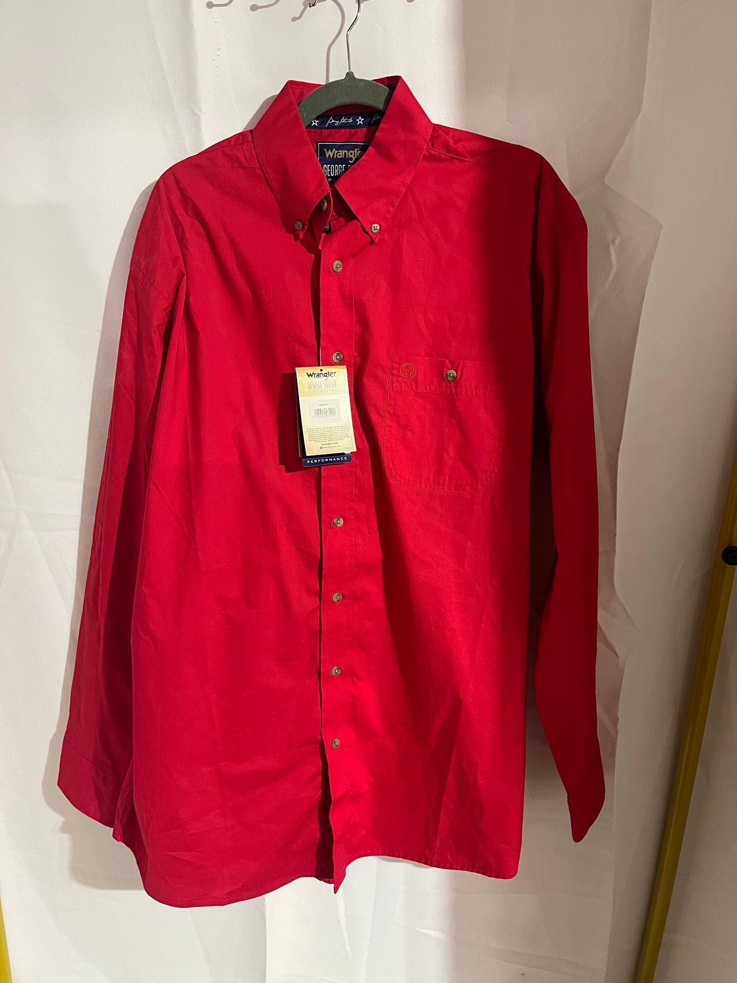 Men’s wrangler wrancher george strait show shirt red large tall brand new