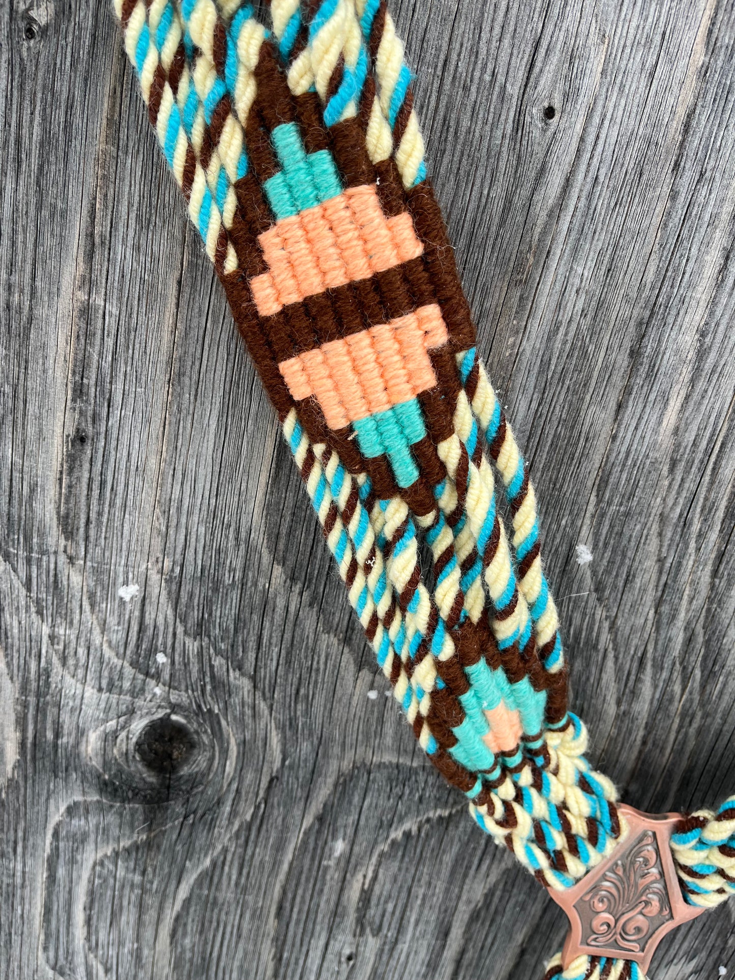 Peach teal and brown corded tack set