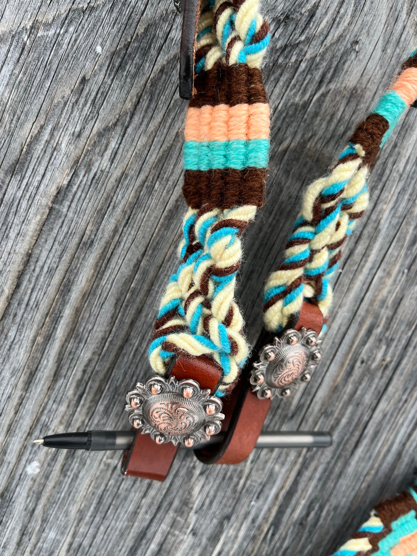Peach teal and brown corded tack set